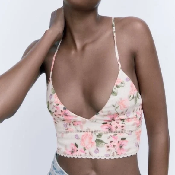 Zara Floral Crop with Tie Back - Picture 3 of 5